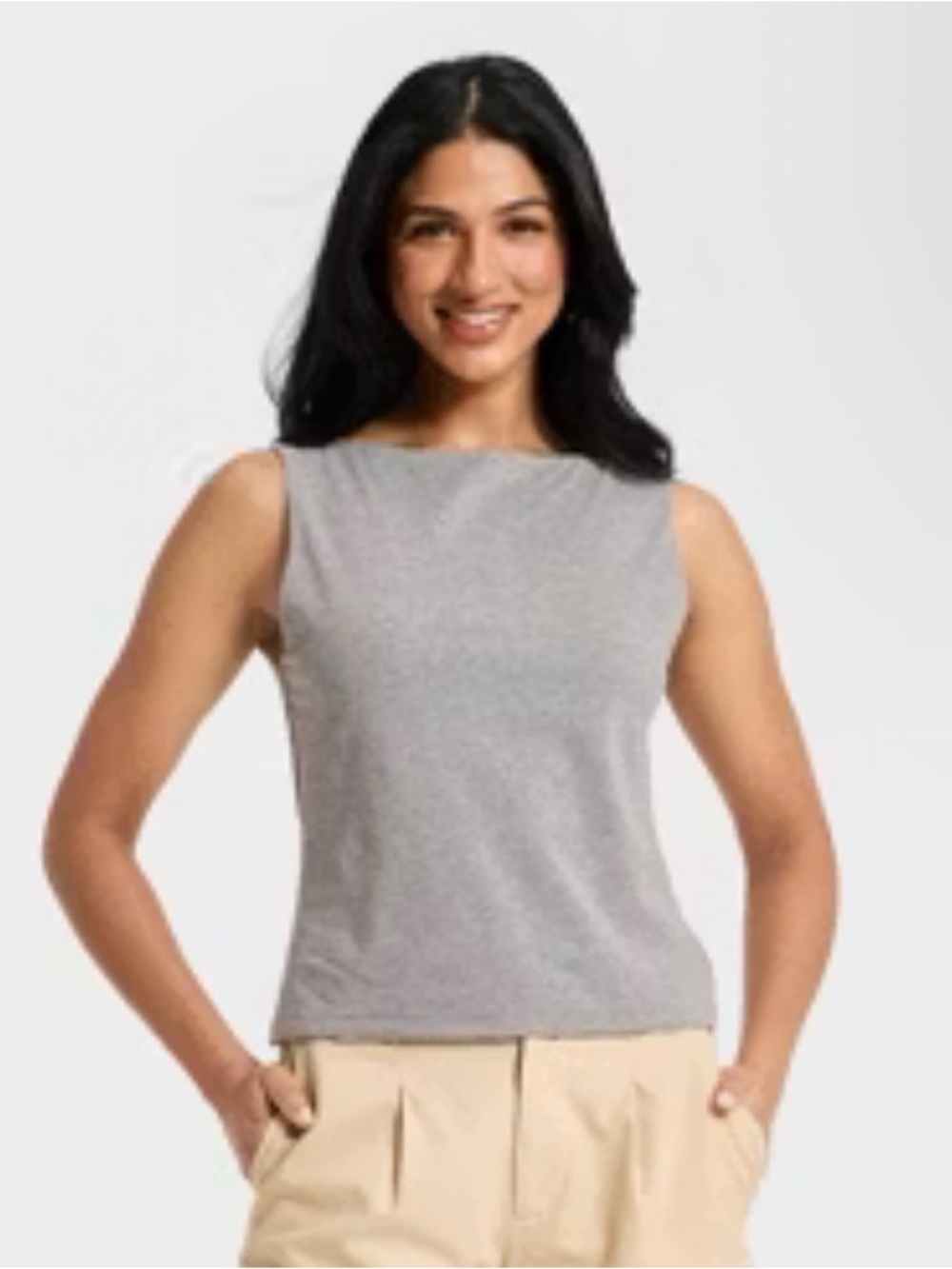 NWOT a new day Women's Sculpt Boatneck Tank - Gray